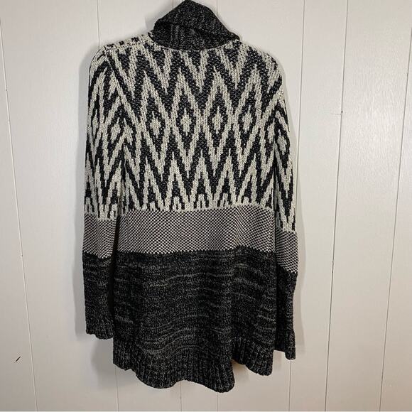 Lucky Brand Boho Printed Chunky Knit Oversized Open Front Cardigan Sweater Sz L - Picture 5 of 8